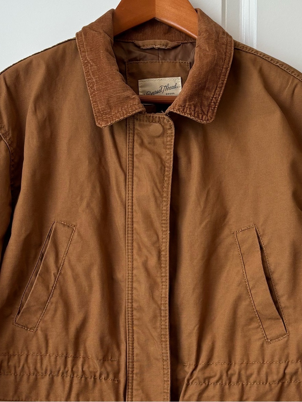 Universal Thread Canvas Barn Jacket Work Coat Corduroy Collar Zip & Snap Close - Picture 2 of 8